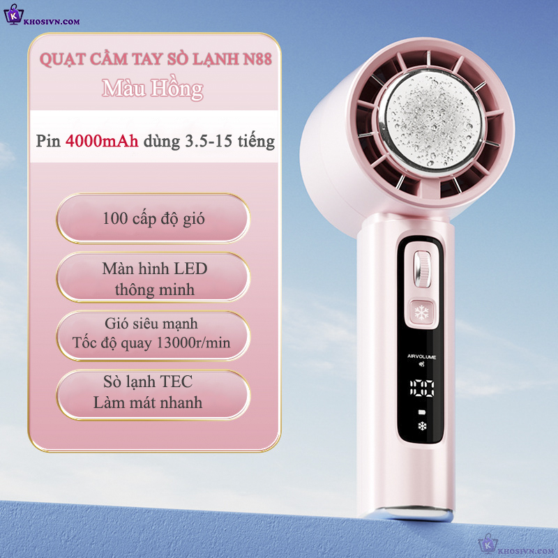 Quạt Turbo Cầm Tay Tích Điện Có Sò Lạnh Làm Mát Siêu Tốc 100 Cấp Độ Gió- N88
