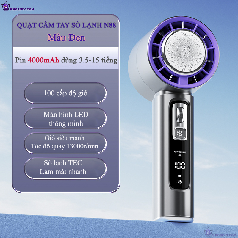 Quạt Turbo Cầm Tay Tích Điện Có Sò Lạnh Làm Mát Siêu Tốc 100 Cấp Độ Gió- N88