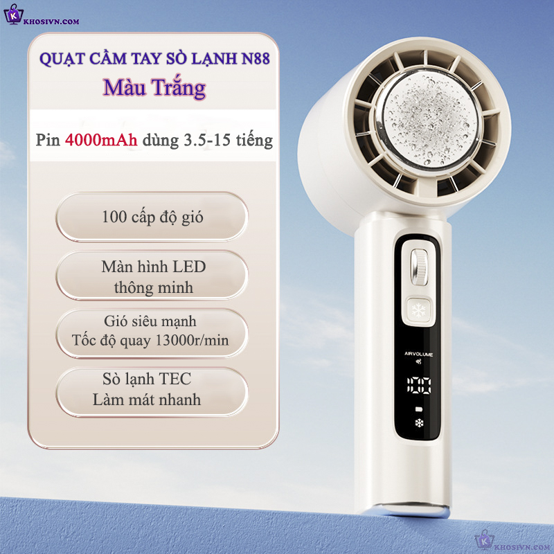 Quạt Turbo Cầm Tay Tích Điện Có Sò Lạnh Làm Mát Siêu Tốc 100 Cấp Độ Gió- N88