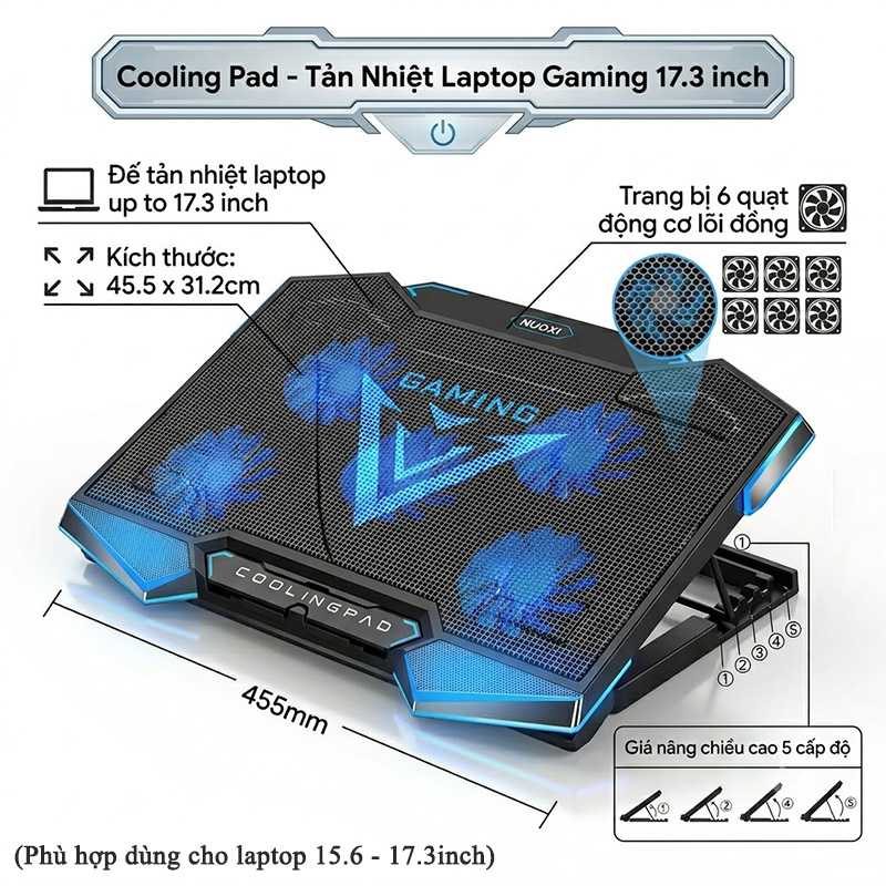 Đế Tản Nhiệt Laptop Gaming 17inch 2 Cổng USB Cooling Pad