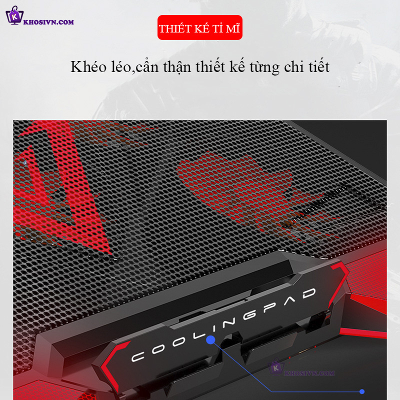 Đế Tản Nhiệt Laptop Gaming 17inch 2 Cổng USB Thiết Kế Hiện Đại 5 Cấp Độ Có LED Cooling Pad