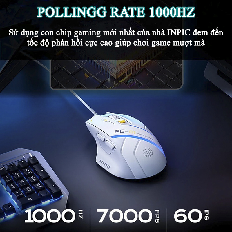 Chuột Gaming Inphic Có Dây Cao Cấp LED RGB 16 Triệu Màu 12800dpi Phím Bấm Có Âm Click - Inphic PG1