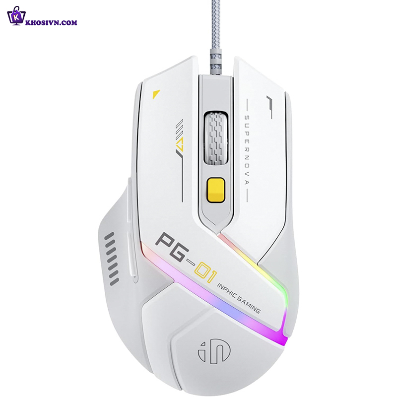 Chuột Gaming Inphic Có Dây Cao Cấp LED RGB 16 Triệu Màu 12800dpi Phím Bấm Có Âm Click - Inphic PG1
