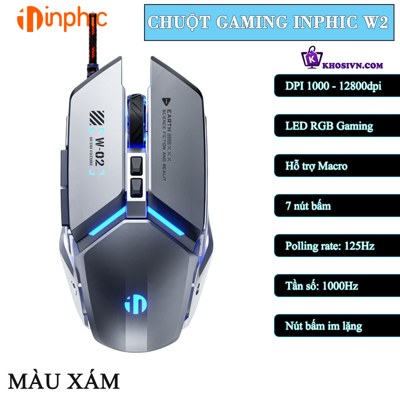 Chuột Gaming Inphic Tần Số 1000Hz 12800dpi LED RGB Chuyên Game Có Dây - Inphic W2