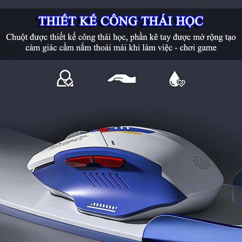 Chuột Gaming Inphic Không Dây Gundam Kết Nối 2.4G Tắt Tiếng DPI MAX 2400 Có Thể Chơi Game - Inphic F9
