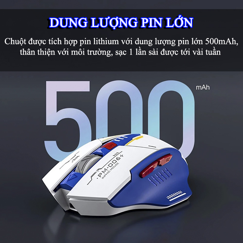 Chuột Gaming Inphic Không Dây Gundam Kết Nối 2.4G Tắt Tiếng DPI MAX 2400 Có Thể Chơi Game - Inphic F9