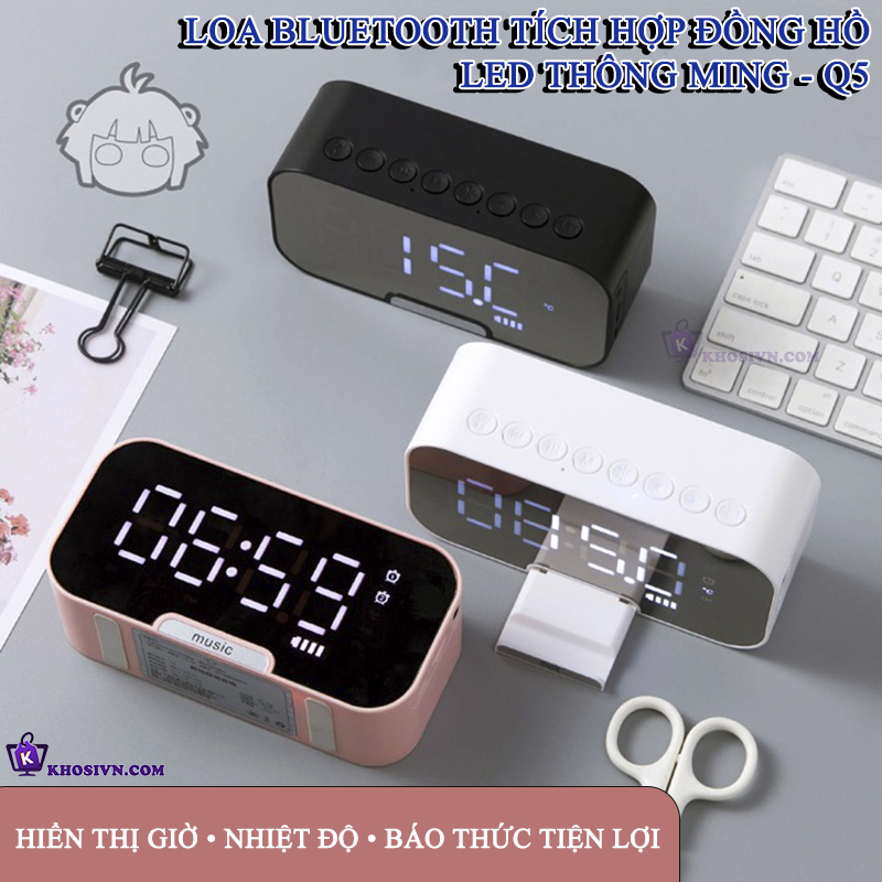 Loa Bluetooth Tích hợp Đồng Hồ Thông Minh Đa Năng Kiêm Báo Thức Nghe Đài FM - Q5