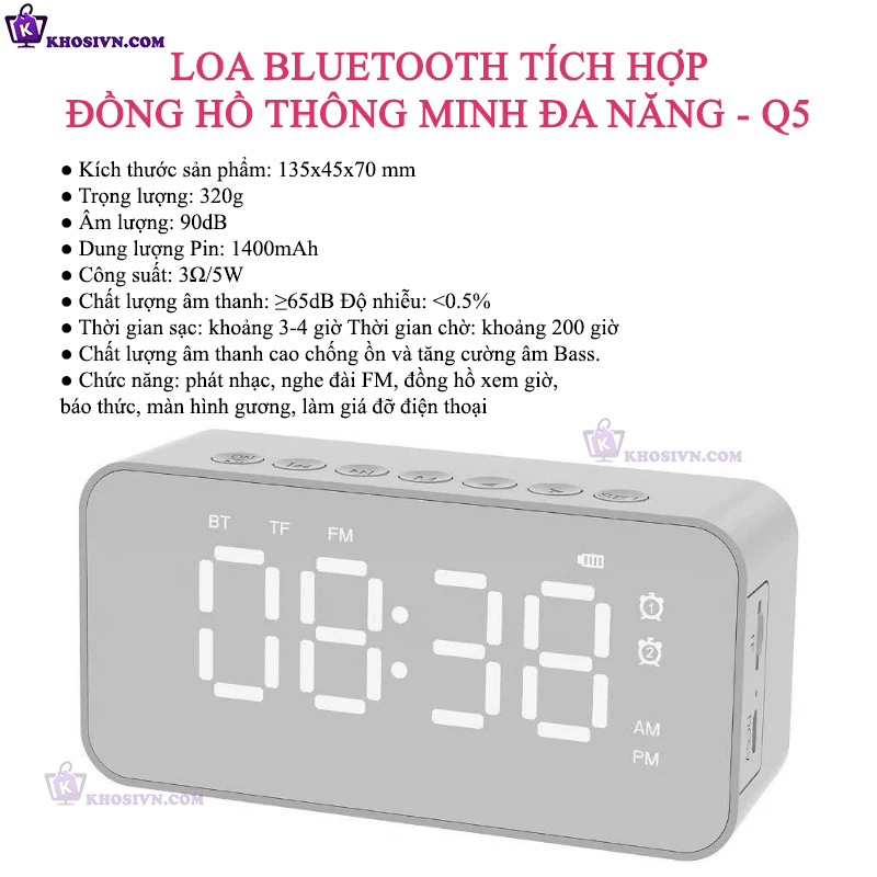 Địa Chỉ Mua Sỉ Loa Bluetooth Tích hợp Đồng Hồ Thông Minh Đa Năng Kiêm Báo Thức Nghe Đài FM - Q5 Tại TPHCM - Khosivn.com