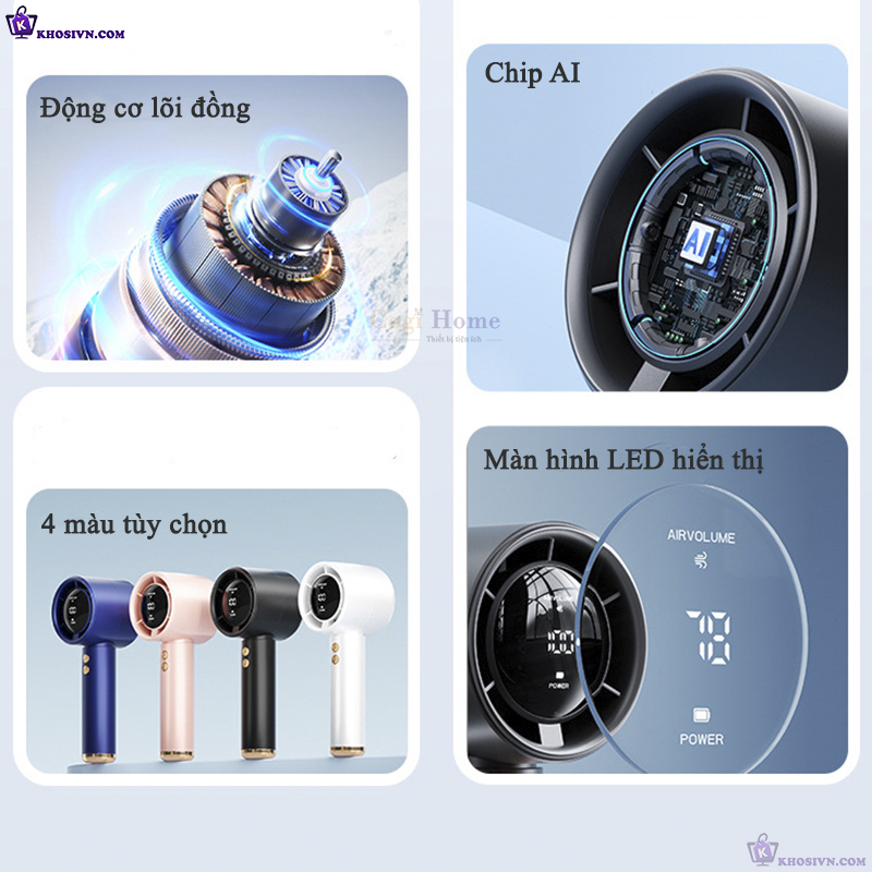 Quạt Turbo Cầm Tay Quạt Tích Điện Mini 100 Cấp Độ Gió, Pin 5000mAh - N68