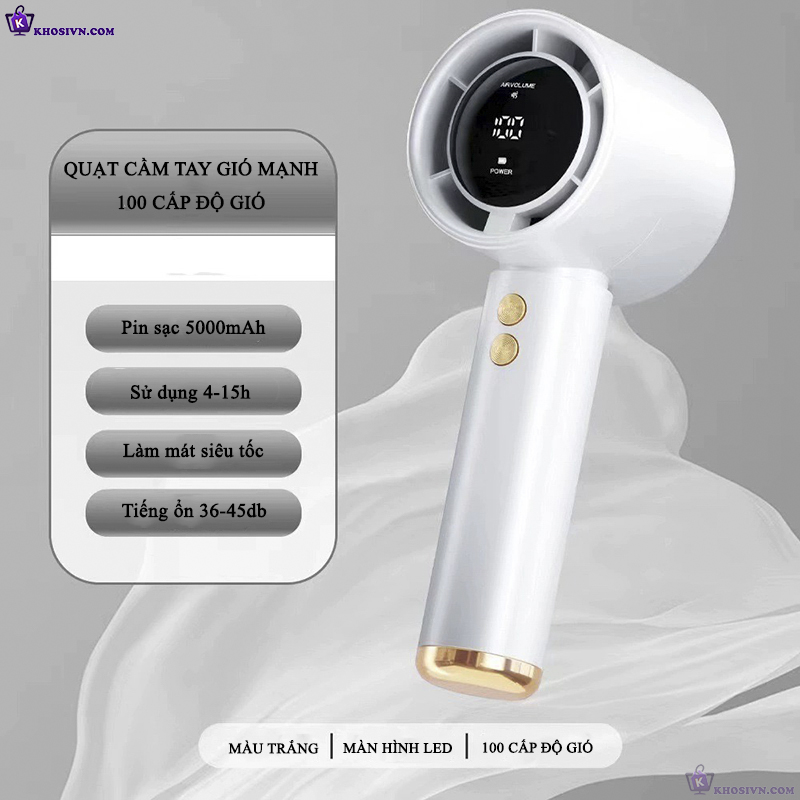 Quạt Turbo Cầm Tay Quạt Tích Điện Mini 100 Cấp Độ Gió, Pin 5000mAh - N68