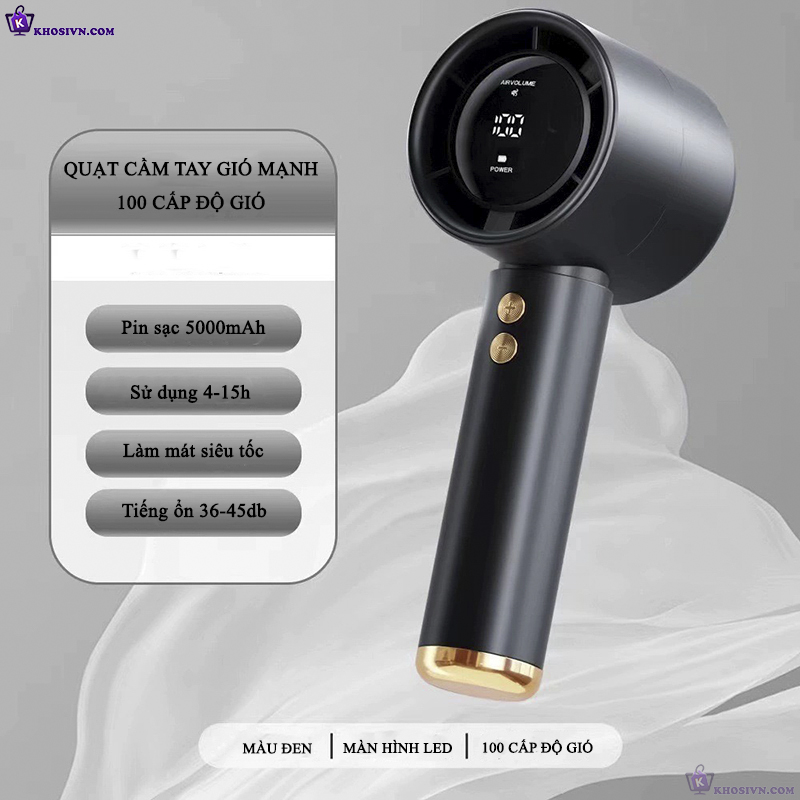 Quạt Turbo Cầm Tay Quạt Tích Điện Mini 100 Cấp Độ Gió, Pin 5000mAh - N68