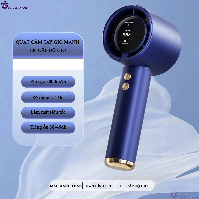 Quạt Turbo Cầm Tay Quạt Tích Điện Mini 100 Cấp Độ Gió, Pin 5000mAh - N68