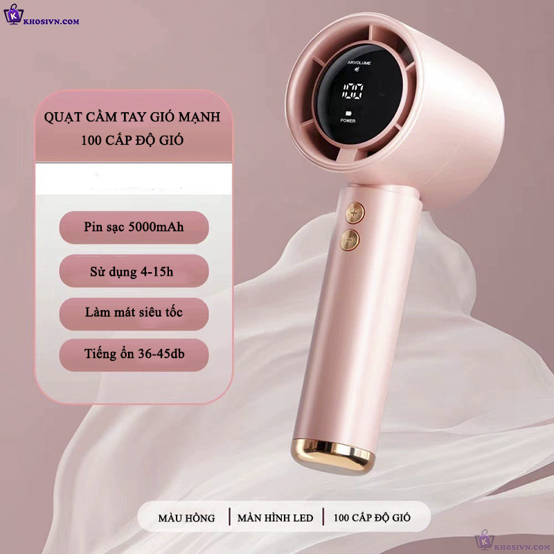 Quạt Turbo Cầm Tay Quạt Tích Điện Mini 100 Cấp Độ Gió, Pin 5000mAh - N68