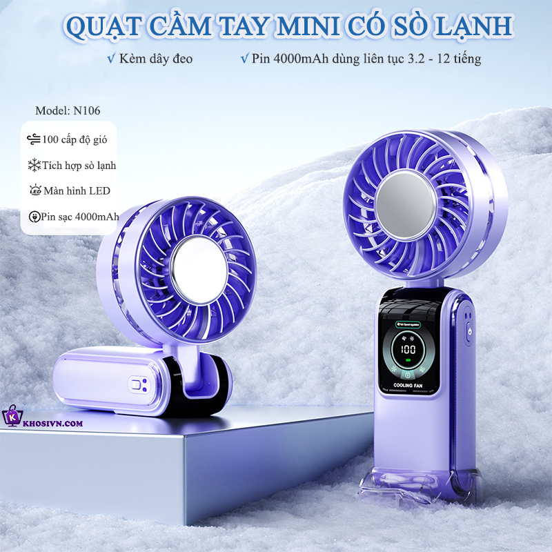 Địa Chỉ Mua Sỉ Quạt Cầm Tay Mini Tích Điện Có Sò Lạnh Kèm Dây Đeo Cổ Hoạt Động Êm N106 Tại TPHCM