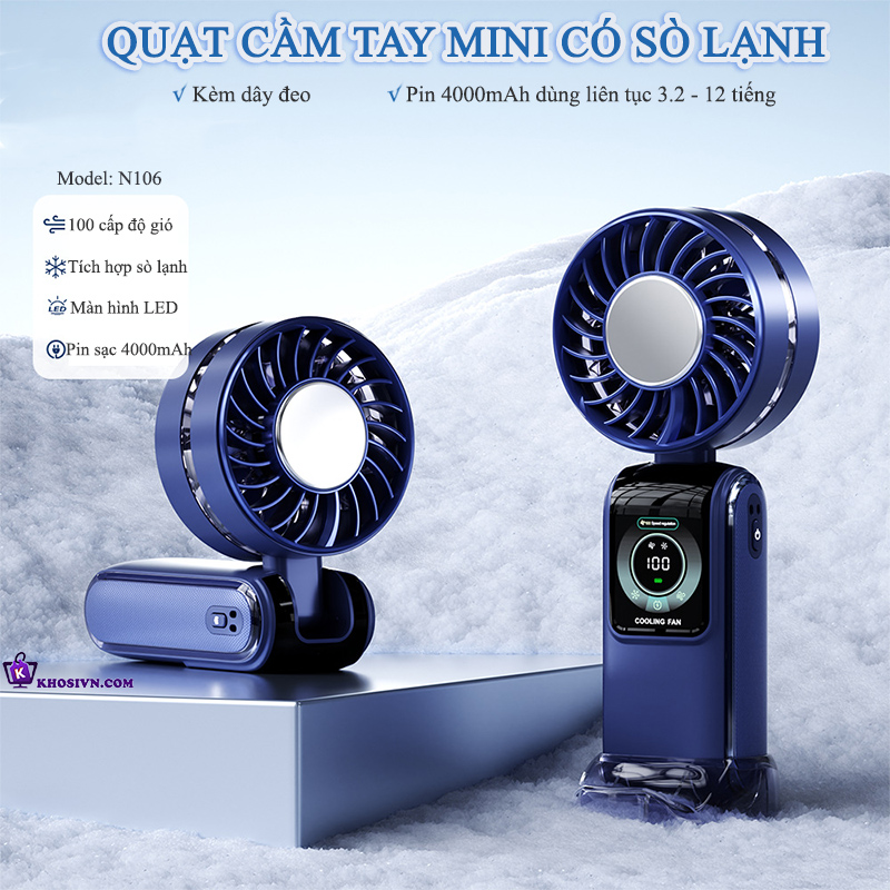 Địa Chỉ Mua Sỉ Quạt Cầm Tay Mini Tích Điện Có Sò Lạnh Kèm Dây Đeo Cổ Hoạt Động Êm N106 Tại TPHCM