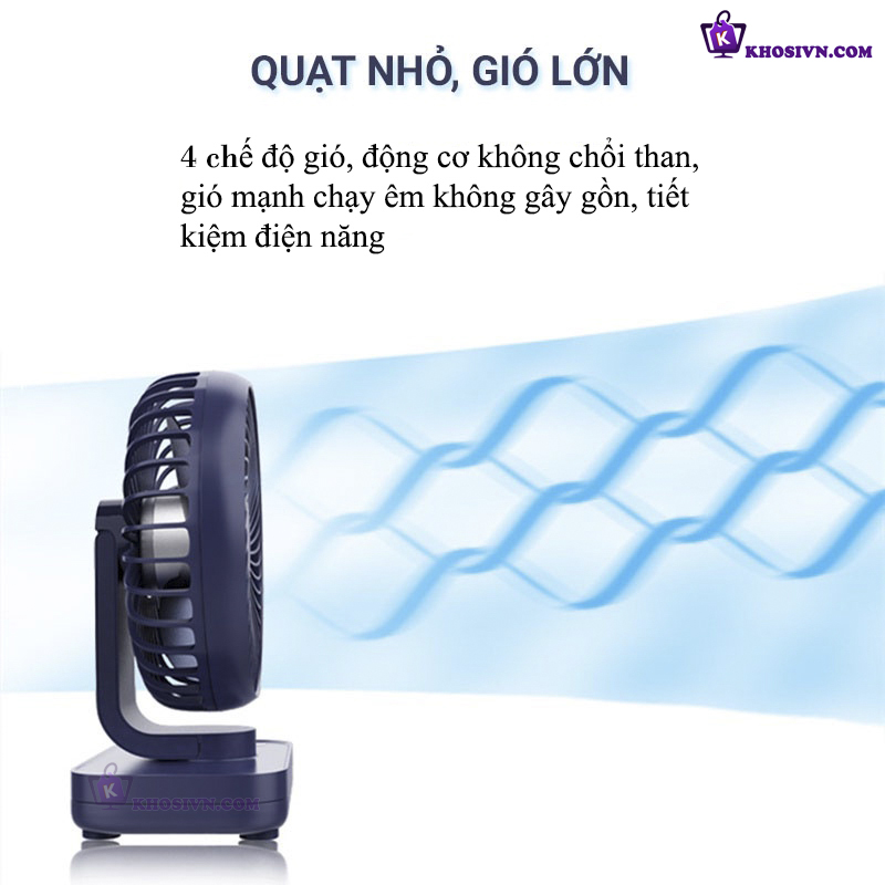 Quạt Để Bàn Văn Phòng Tích Điện Mini 4000mAh Quạt Để Bàn 4 Tốc Độ Gió Pin Sạc Chạy Êm - D606