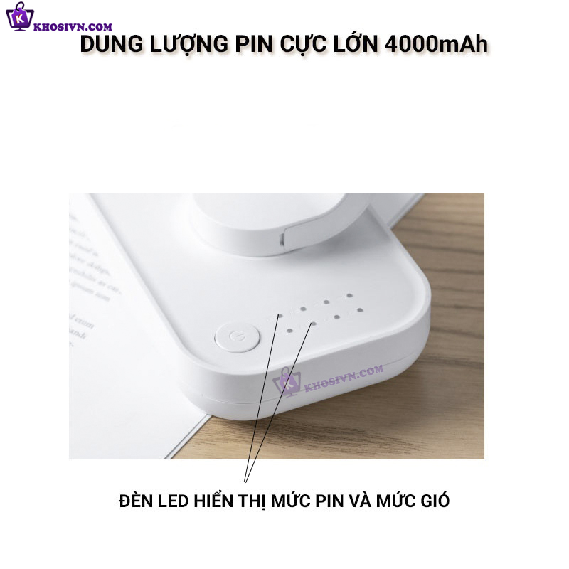 Quạt Để Bàn Văn Phòng Tích Điện Mini 4000mAh Quạt Để Bàn 4 Tốc Độ Gió Pin Sạc Chạy Êm - D606