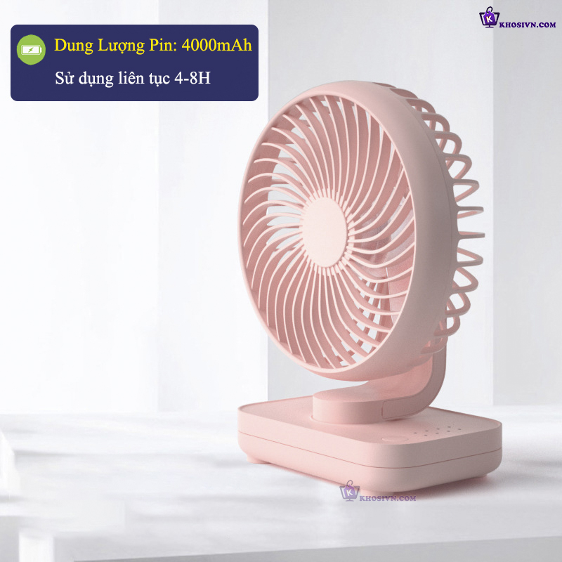 Quạt Để Bàn Văn Phòng Tích Điện Mini 4000mAh Quạt Để Bàn 4 Tốc Độ Gió Pin Sạc Chạy Êm - D606