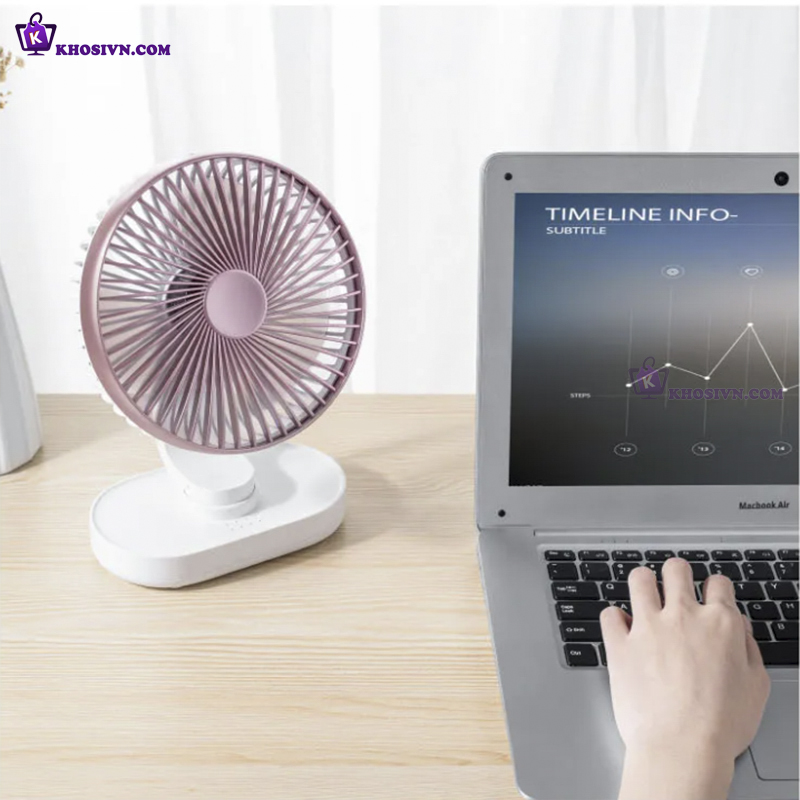Quạt Để Bàn Văn Phòng Mini Tích Điện Xoay Được Pin Sạc 5000mAh Gió Mạnh - D77