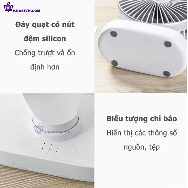 Quạt Để Bàn Văn Phòng Mini Tích Điện Xoay Được Pin Sạc 5000mAh Gió Mạnh - D77
