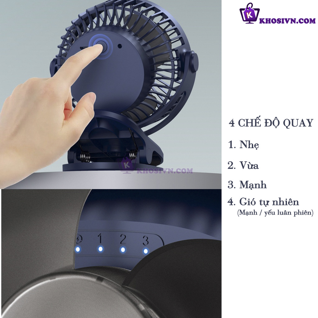 Quạt Kẹp Bàn Tích Điện Kẹp Xe Đẩy Cho Bé Quạt Pin Trâu 10000mAh - GF-07
