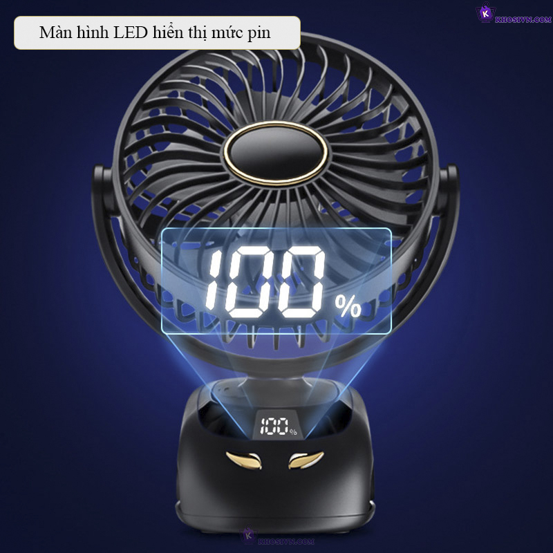 Quạt Kẹp Bàn Tích Điện Kẹp Xe Đẩy Cho Bé Sạc Pin Trâu 7.200mAh Có Đèn Màn Hình LED 5 Cấp Độ Gió - N33