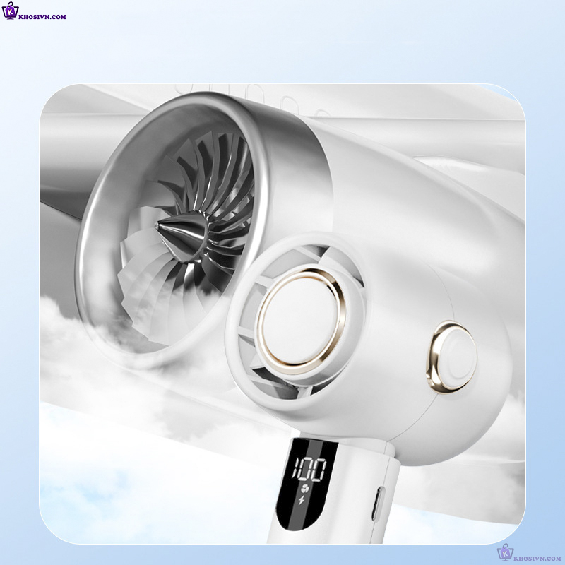 Quạt Turbo Tích Điện Mini Cầm Tay Làm Mát Siêu Tốc Pin Sạc 2000mAh Có Màn Hình LED - N28