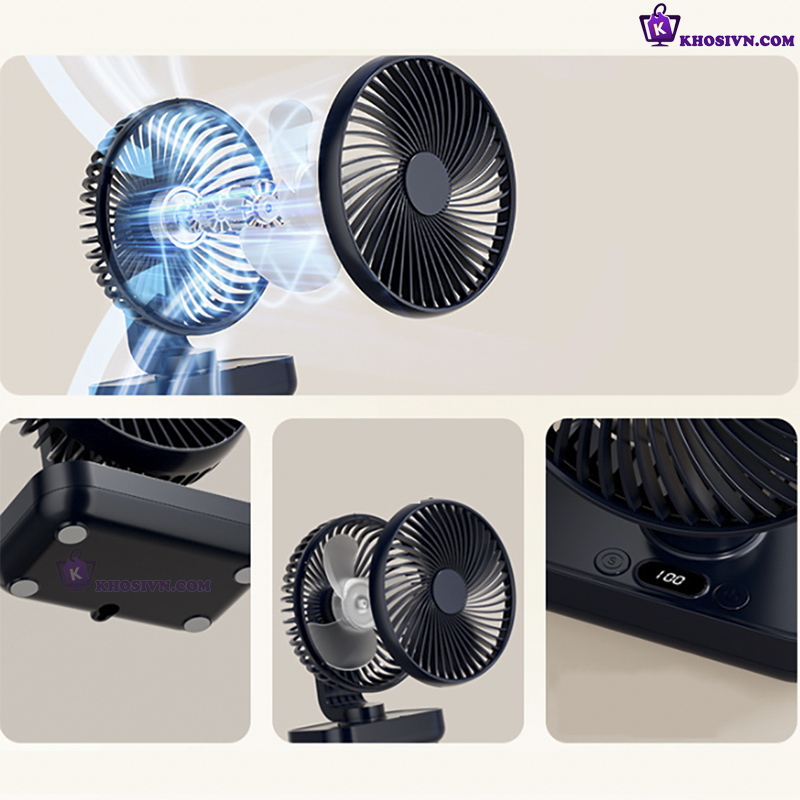 Quạt Để Bàn Văn Phòng Mini Tích Điện Pin Trâu Xoay Tự Động Có Màn Hình LED 4 Cấp Độ Gió - D606Y