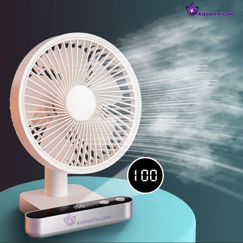 Quạt Để Bàn Văn Phòng Tích Điện To Xoay Được Pin Trâu 5000mAh Có Màn Hình LED - F702