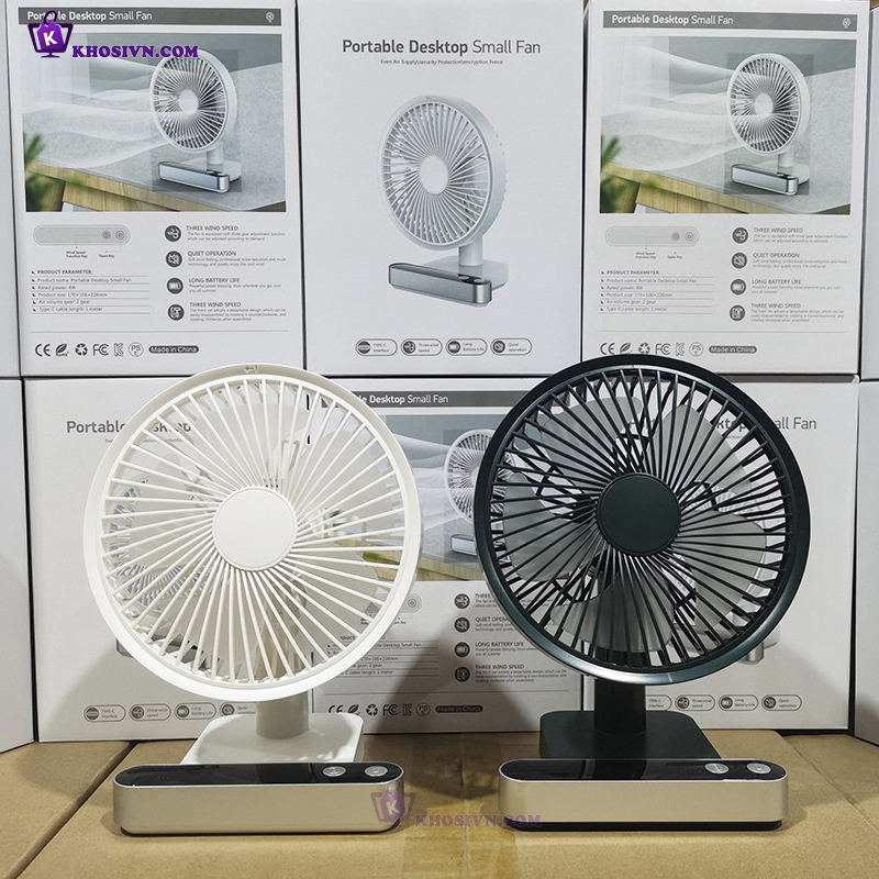 Quạt Để Bàn Văn Phòng Tích Điện To Tự Động Xoay Có Màn Hình LED Pin Trâu F702