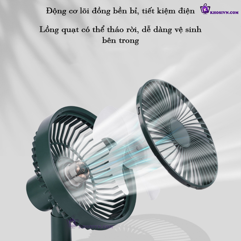 Quạt Để Bàn Văn Phòng Tích Điện To Tự Động Xoay Có Màn Hình LED Pin Trâu F702