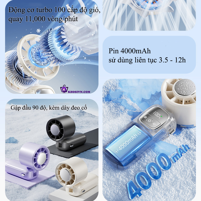 Quạt Turbo Cầm Tay Tích Điện Tích hợp Sò Lạnh Làm Mát Siêu Tốc Nhiều Cấp Độ Gió - N38