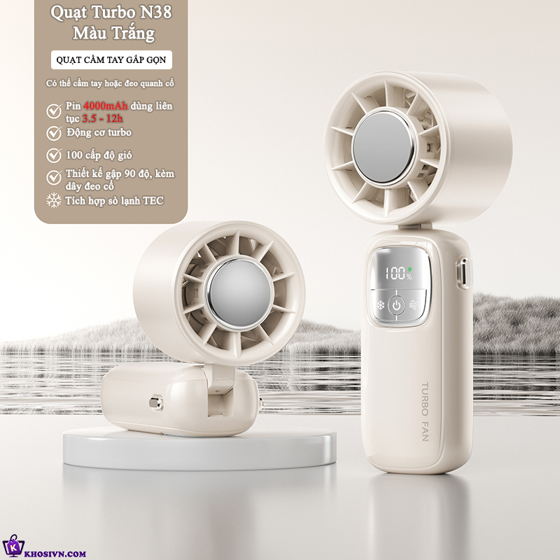 Quạt Turbo Cầm Tay Tích Điện Tích hợp Sò Lạnh Làm Mát Siêu Tốc Nhiều Cấp Độ Gió - N38