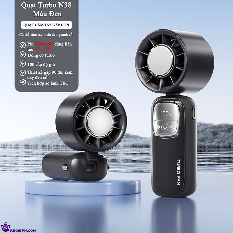 Quạt Turbo Cầm Tay Tích Điện Tích hợp Sò Lạnh Làm Mát Siêu Tốc Nhiều Cấp Độ Gió - N38