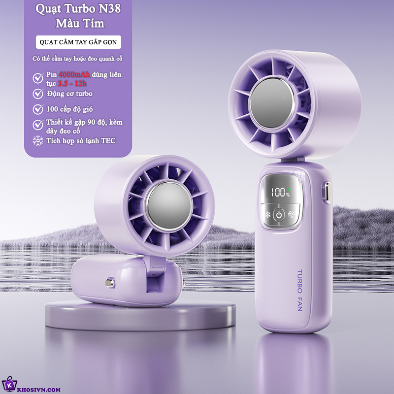 Quạt Turbo Cầm Tay Tích Điện Tích hợp Sò Lạnh Làm Mát Siêu Tốc Nhiều Cấp Độ Gió - N38