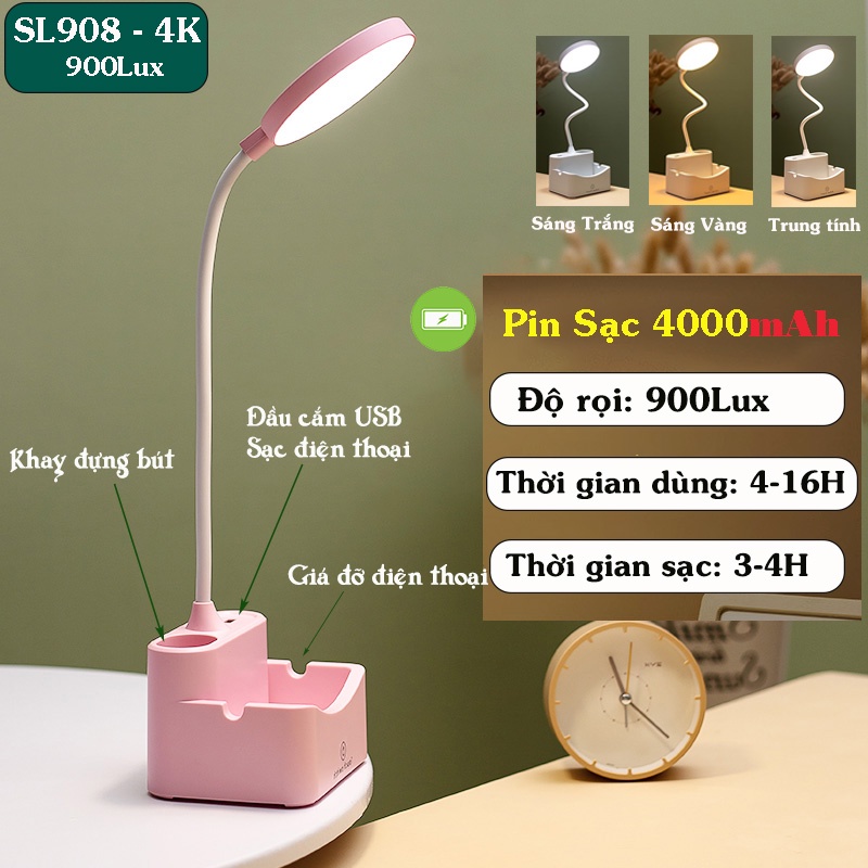Đèn Học Tích Điện Pin Sạc 3 Màu Ánh Sáng Điều Chỉnh Được Độ Sáng SL-942