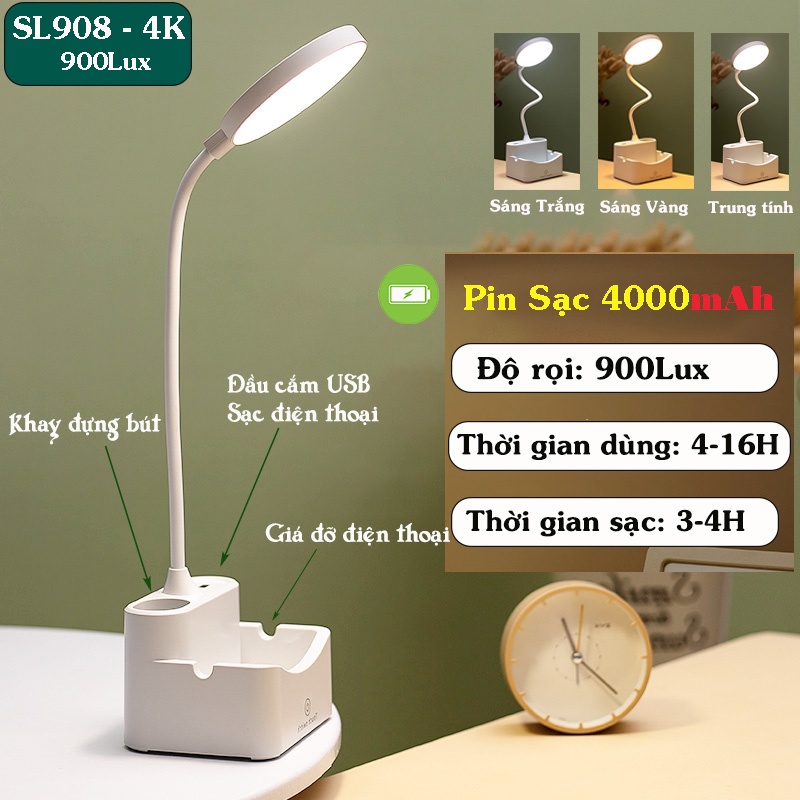 Đèn Học Tích Điện Pin Sạc 3 Màu Ánh Sáng Điều Chỉnh Được Độ Sáng SL-942