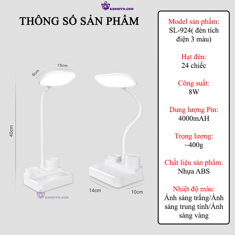 Đèn Học Chống Cận Sạc Tích Điện 3 Màu Ánh Sáng SL-924