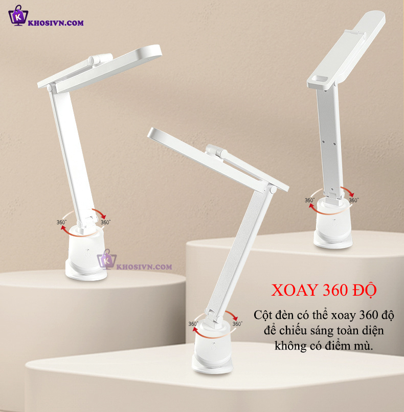 Đèn Tích Điện Kẹp Bàn, Để Bàn Sạc 3 Màu Ánh Sáng, Tăng Giảm Được Độ Sáng SL-958