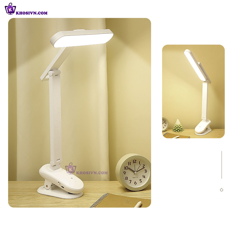 Đèn Tích Điện Kẹp Bàn, Để Bàn Sạc 3 Màu Ánh Sáng, Tăng Giảm Được Độ Sáng SL-958