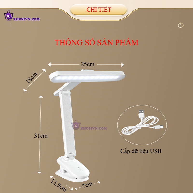 Đèn Tích Điện Kẹp Bàn, Để Bàn Sạc 3 Màu Ánh Sáng, Tăng Giảm Được Độ Sáng SL-958