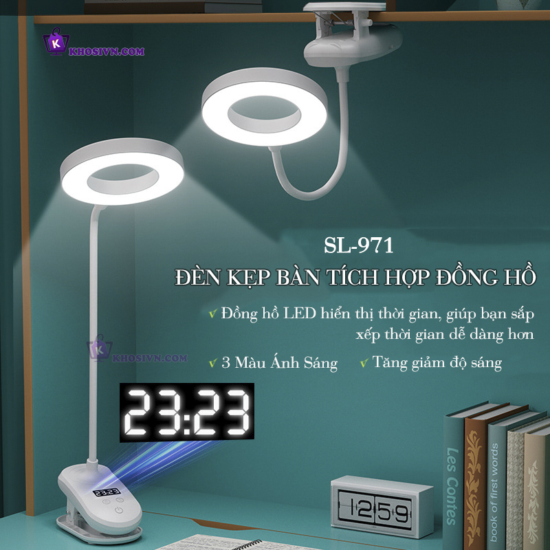 Đèn Học Kẹp Bàn Tích Điện 3 Màu Ánh Sáng SL-828
