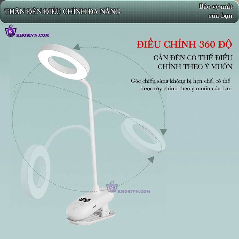 Đèn Học Kẹp Bàn Tích Điện 3 Màu Ánh Sáng SL-828