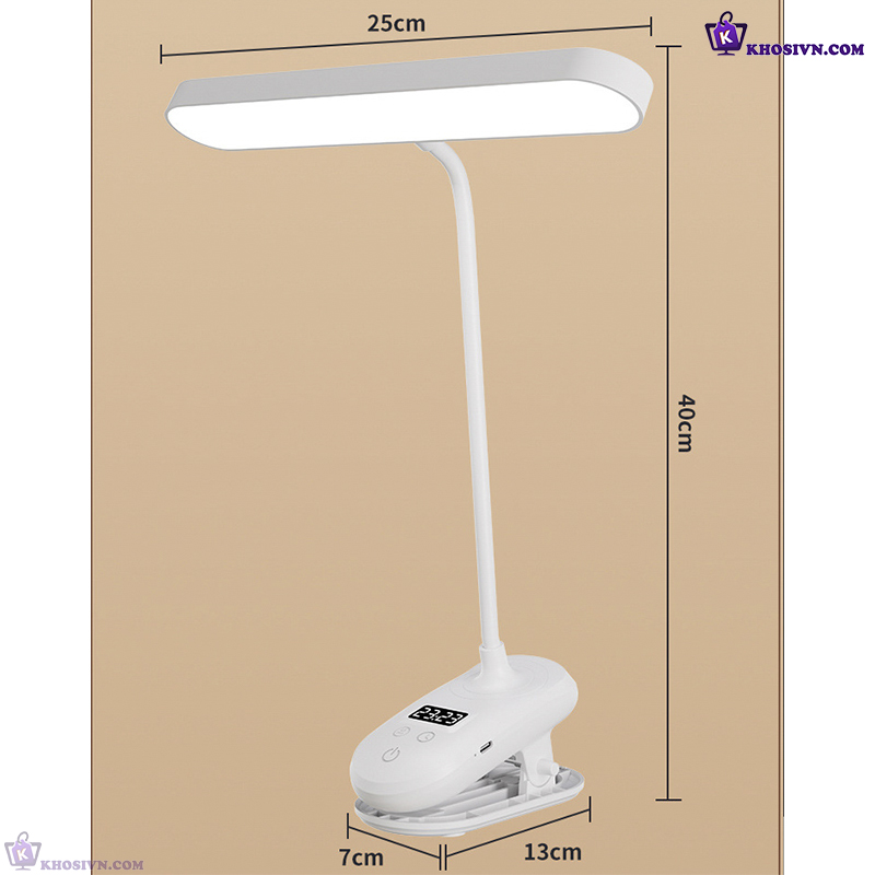 Đèn Bàn Tích Điện Kẹp Bàn Học Chống Cận 3 Màu Ánh Sáng Tích Hợp Đồng Hồ SL-975
