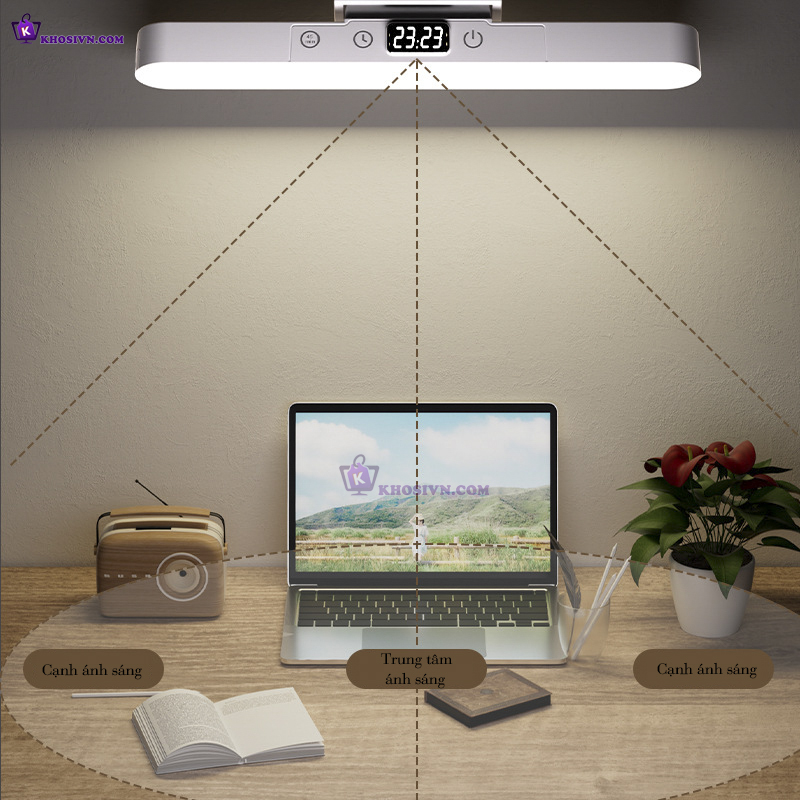 Đèn Học LED Chống Cận Thị Gắn Tường Xoay 80 Độ Tích Điện Pin Sạc 3 Màu Ánh Sáng SL-976 Có Đồng Hồ