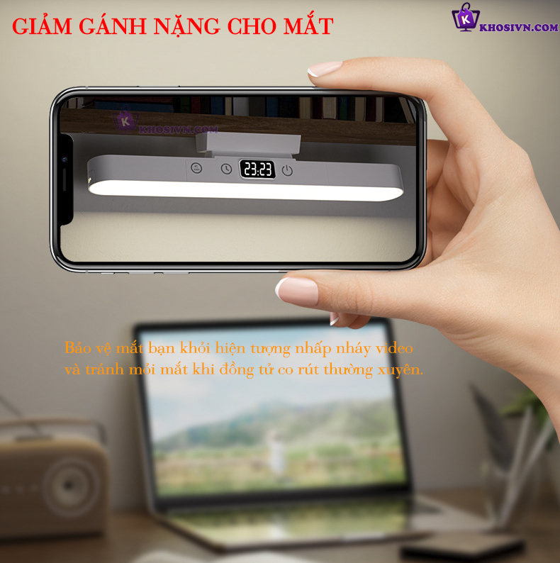 Đèn Học LED Chống Cận Thị Gắn Tường Xoay 80 Độ Tích Điện Pin Sạc 3 Màu Ánh Sáng SL-976 Có Đồng Hồ
