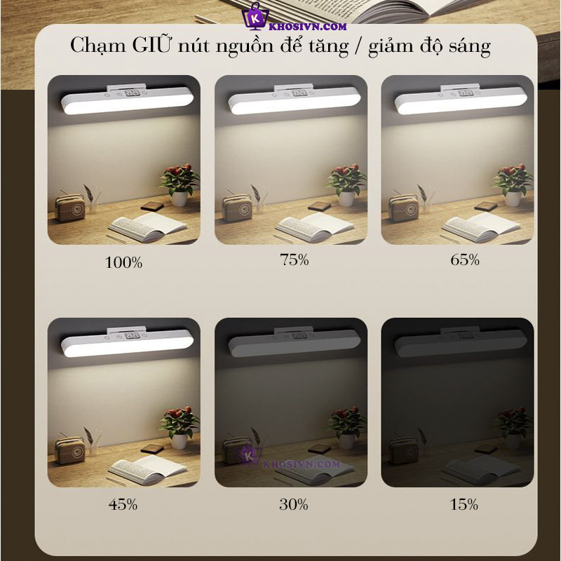 Đèn Học LED Chống Cận Thị Gắn Tường Xoay 80 Độ Tích Điện Pin Sạc 3 Màu Ánh Sáng SL-976 Có Đồng Hồ