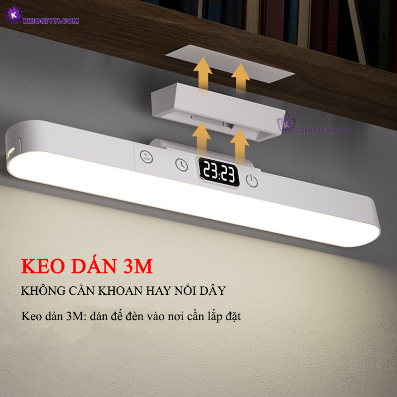 Đèn Học LED Chống Cận Thị Gắn Tường Xoay 80 Độ Tích Điện Pin Sạc 3 Màu Ánh Sáng SL-976 Có Đồng Hồ