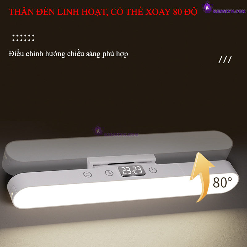 Đèn Học LED Chống Cận Thị Gắn Tường Xoay 80 Độ Tích Điện Pin Sạc 3 Màu Ánh Sáng SL-976 Có Đồng Hồ