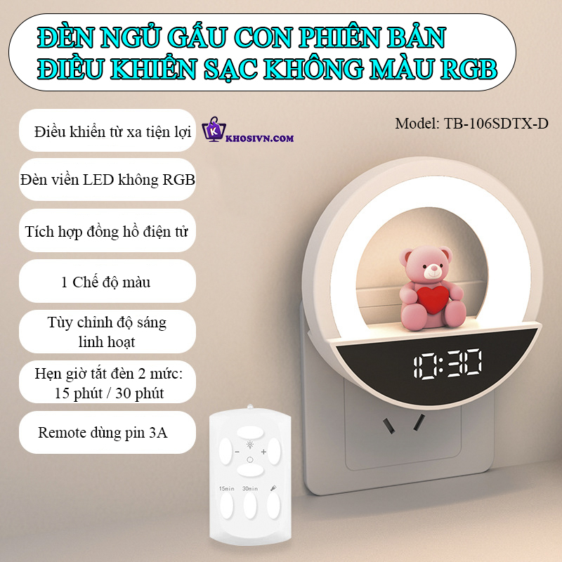 Đèn Ngủ LED Gắn Tường Cute Có Remote Tích Hợp Đồng Hồ TB-106SD